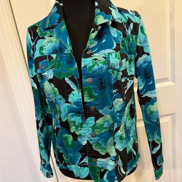 French Laundry Teal Floral Jean Jacket - Picture 9 of 12